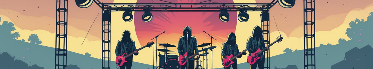Ilustrace kapely na festivalovém pódiu